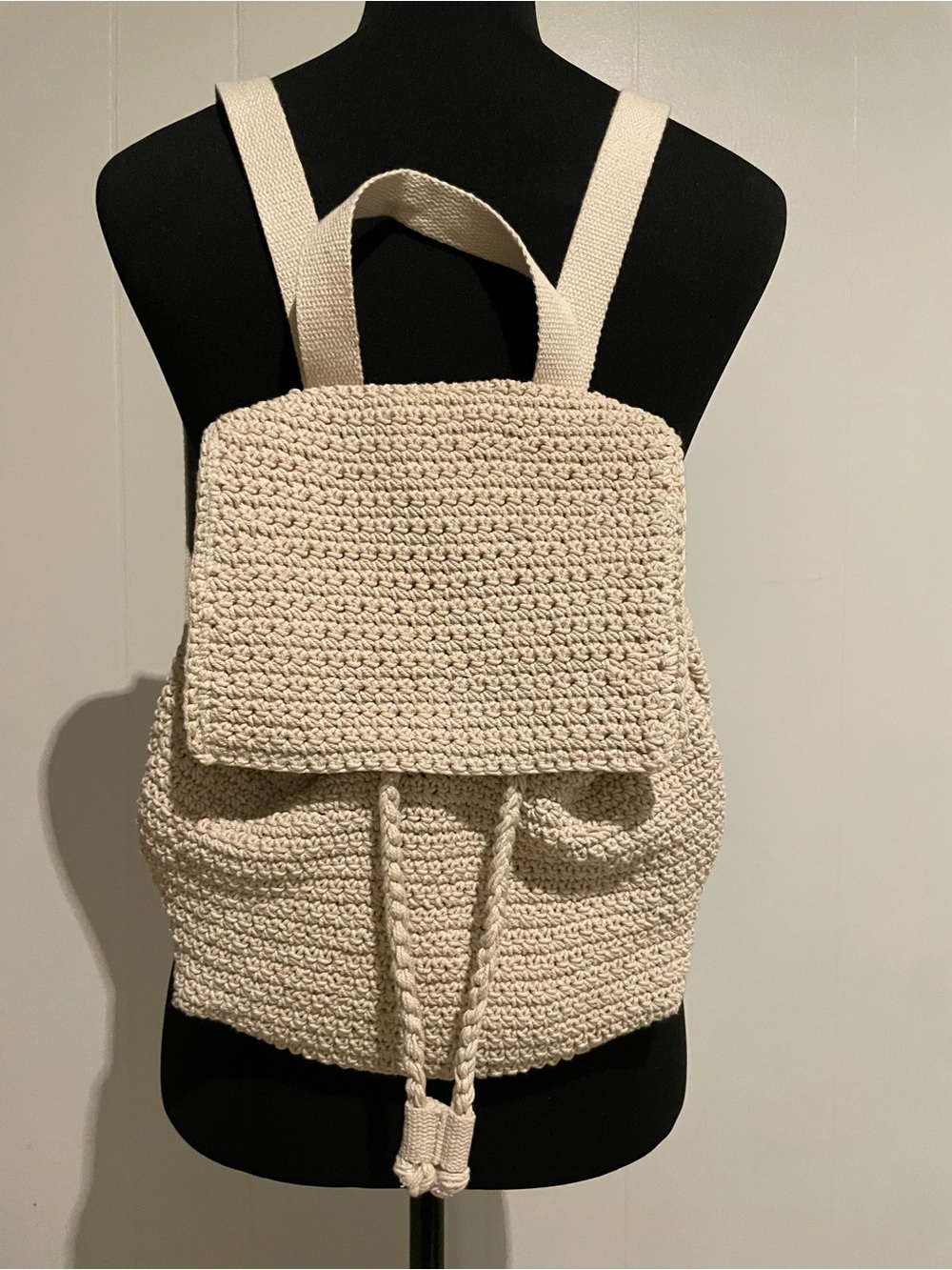 wild fable, Cream Crochet Backpack with Drawstring Flap, Like New